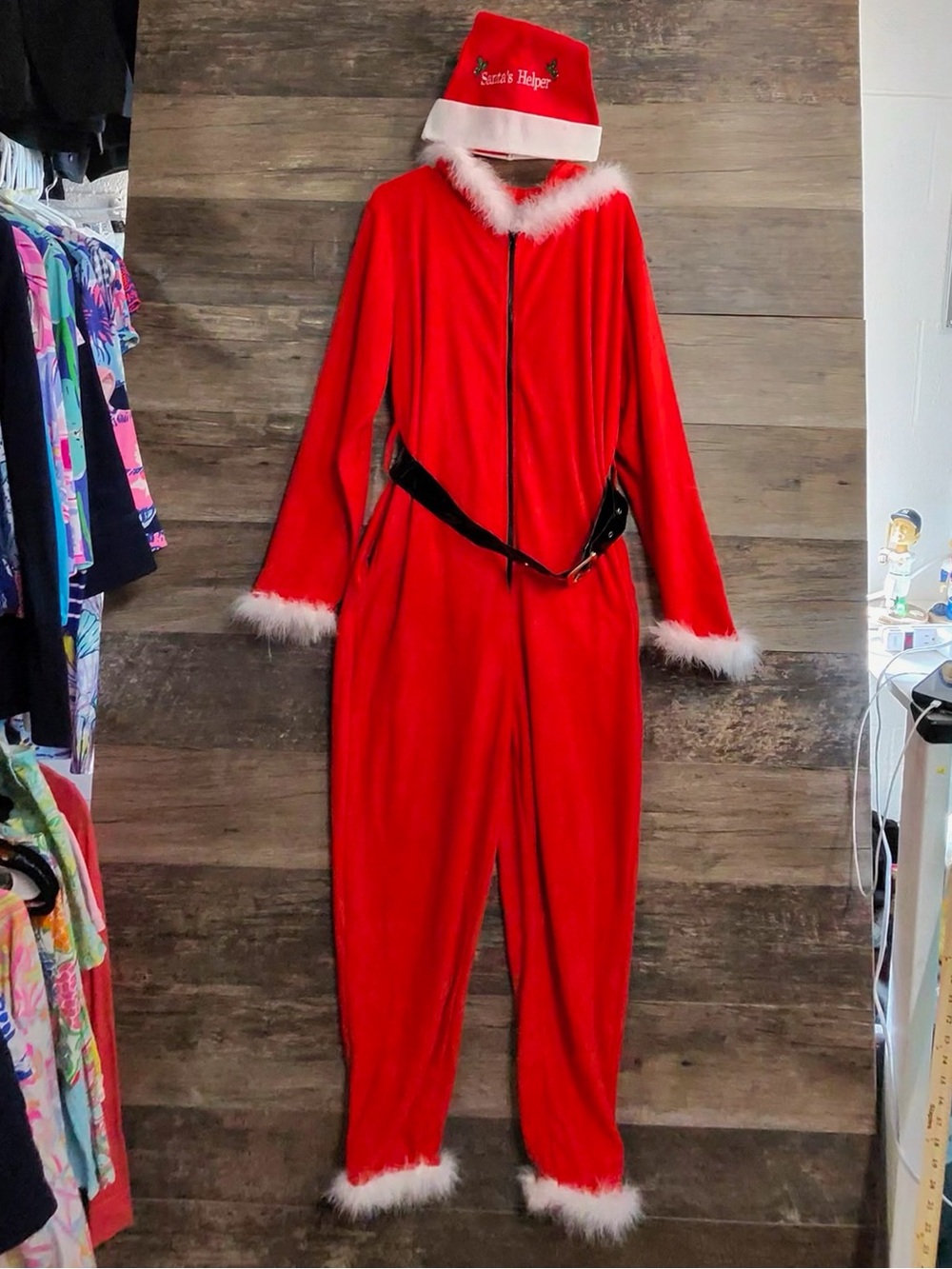 Just Love Red Holiday Hooded Santa Jumpsuit with White Faux Fur Trim